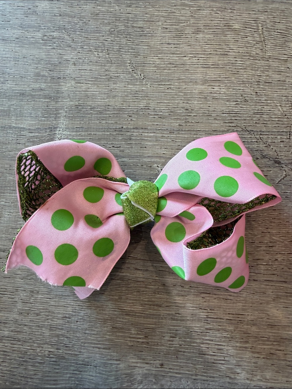 Pink and Green Polka Dot Hair Bow for Kids